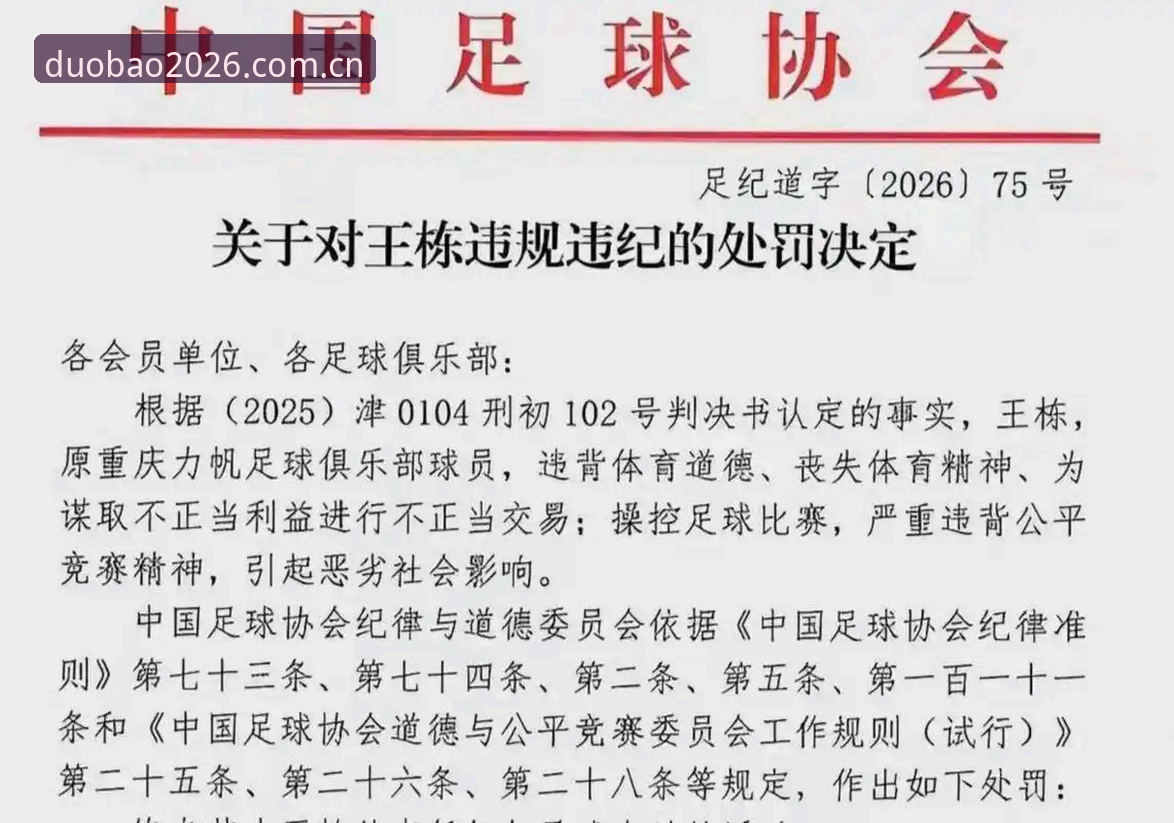 多宝体育直播 中国足协第三批禁足名单最新动态:17人终身禁赛,48人遭行业重罚